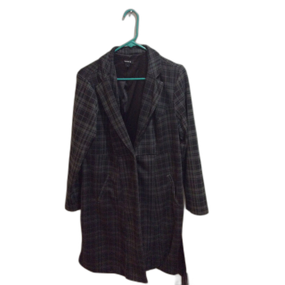 Torrid Black Plaid Trench Coat - Picture 2 of 9